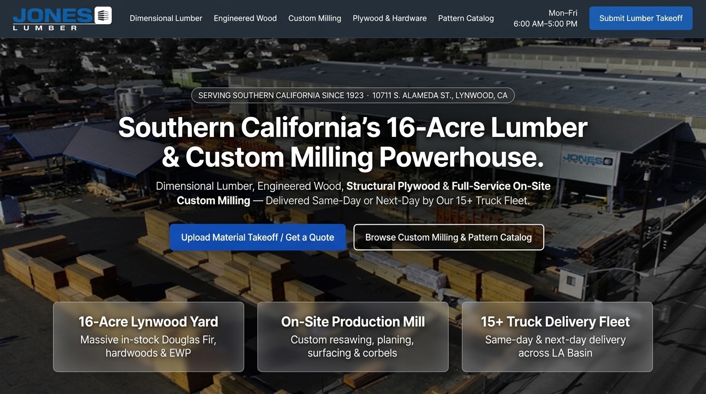 Proposed Jones Lumber homepage preview